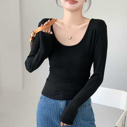 Big U-neck Bottoming Shirt Brushed Inner Wear T-shirt